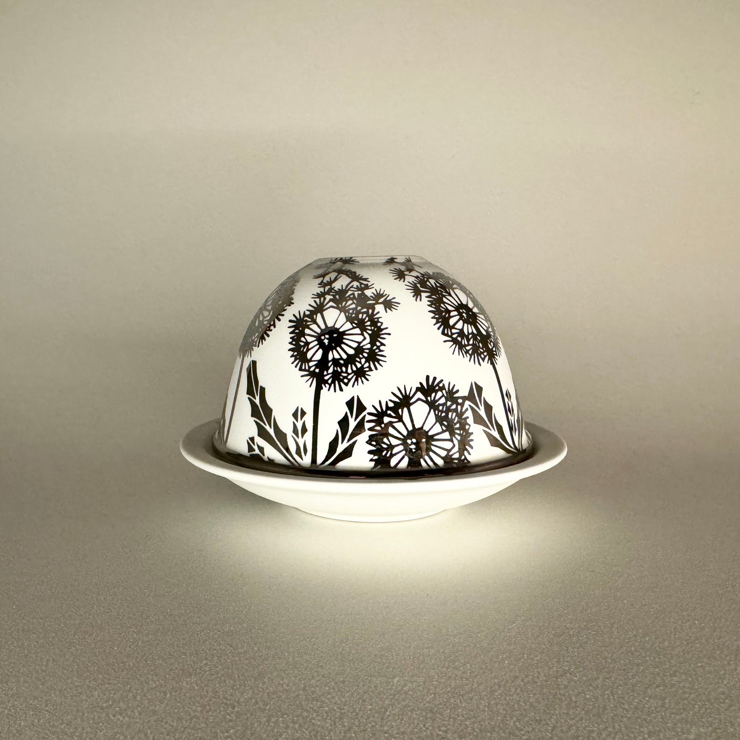 Teelichthalter Teelicht Porzellan "Pusteblume" Silber
