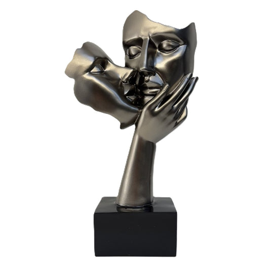 Büste grau glänzend auf schwarzem Sockel 38cm