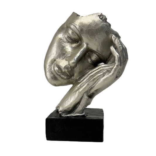 Deko Skulptur Büste silber auf schwarzem Sockel 22cm