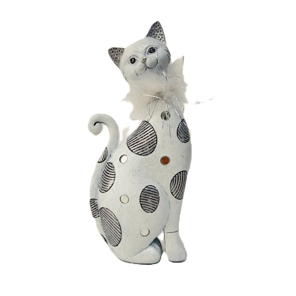 Dekofigur Katze weiß mit Pünktchen 23cm