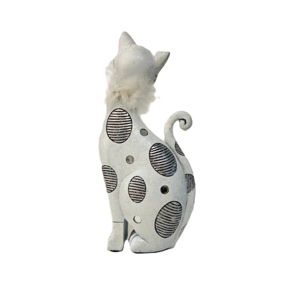Dekofigur Katze weiß mit Pünktchen 23cm