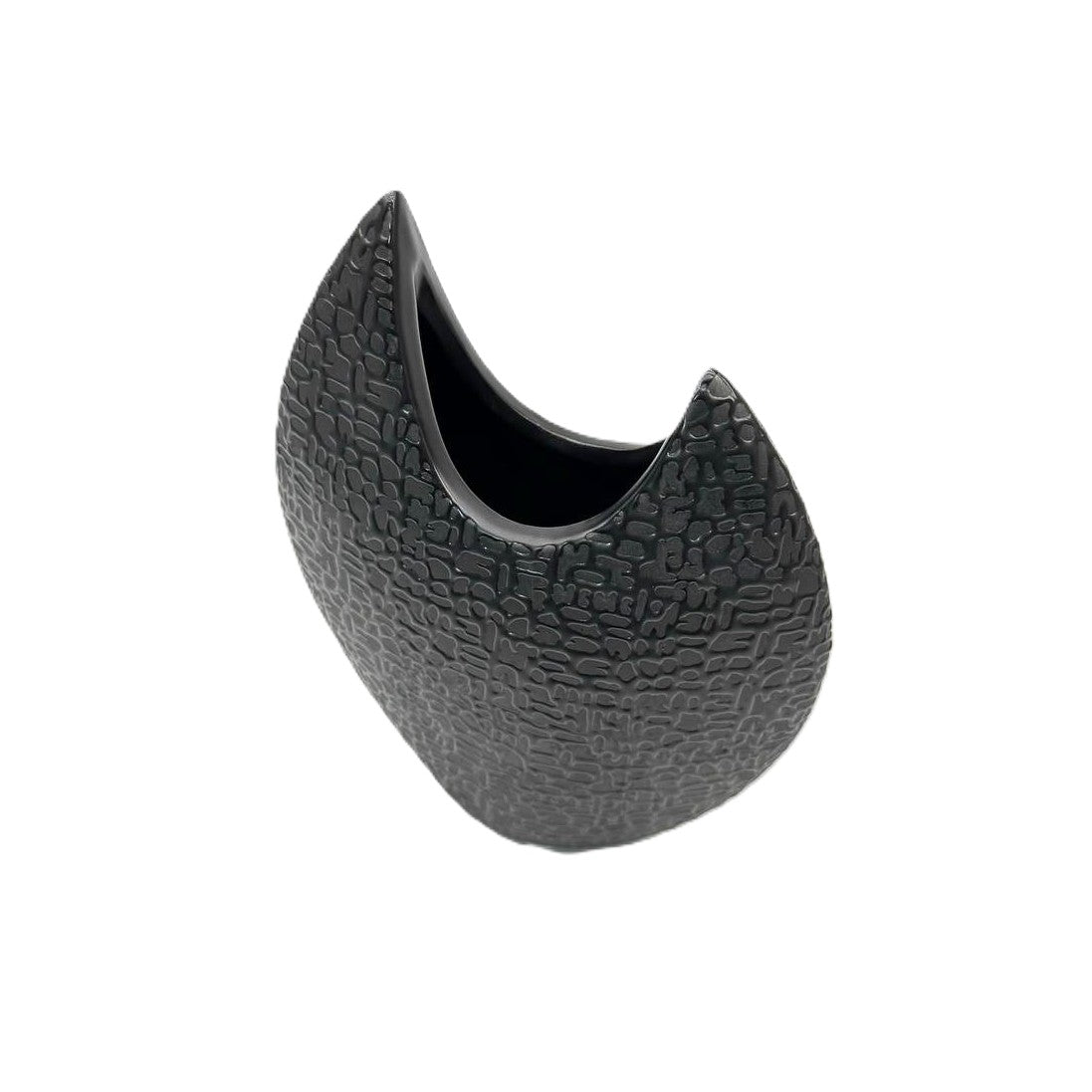 Vase 21cm schwarz-matt flach bauchig Dekovase Blumenvase