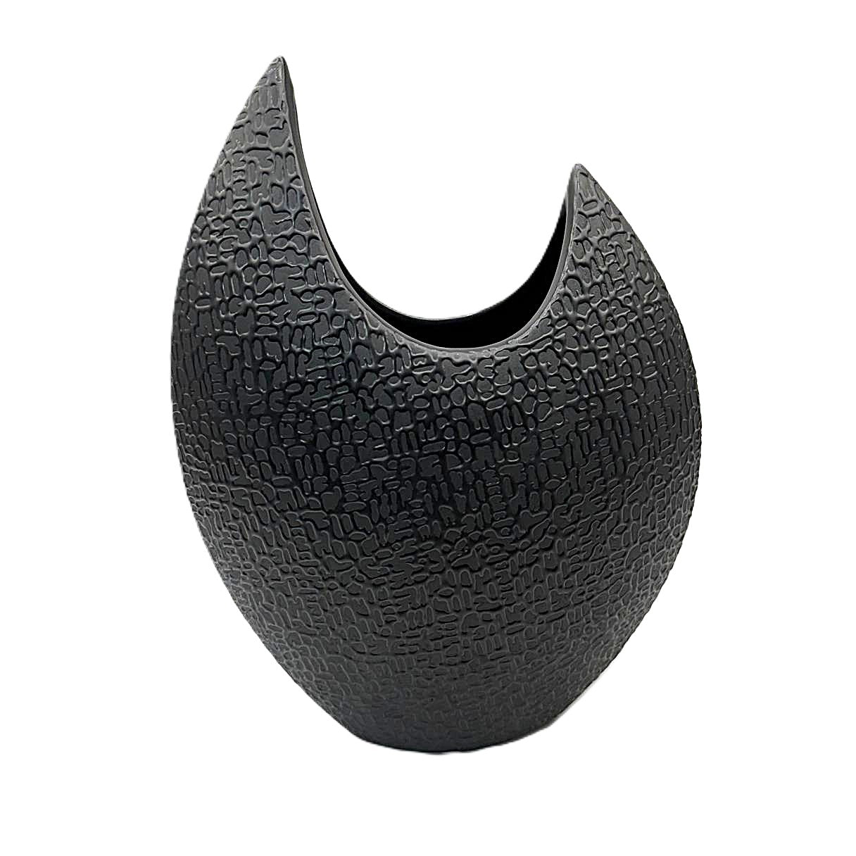 Vase 30cm schwarz-matt flach bauchig Dekovase Blumenvase