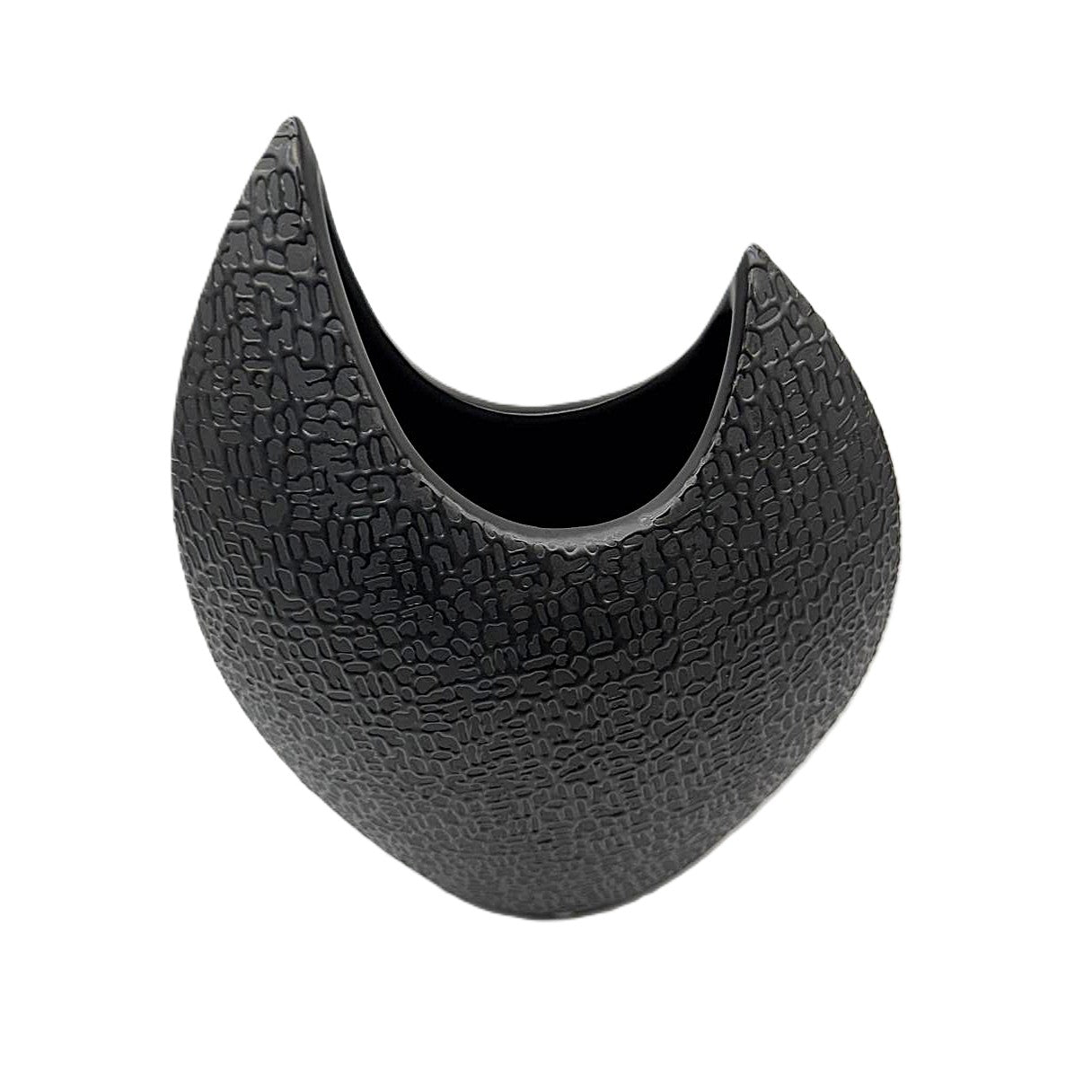Vase 30cm schwarz-matt flach bauchig Dekovase Blumenvase