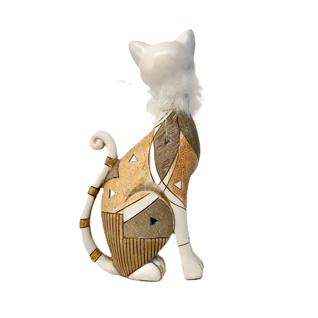 Dekofigur Katze Creme Gold mit Plüschkragen 26cm