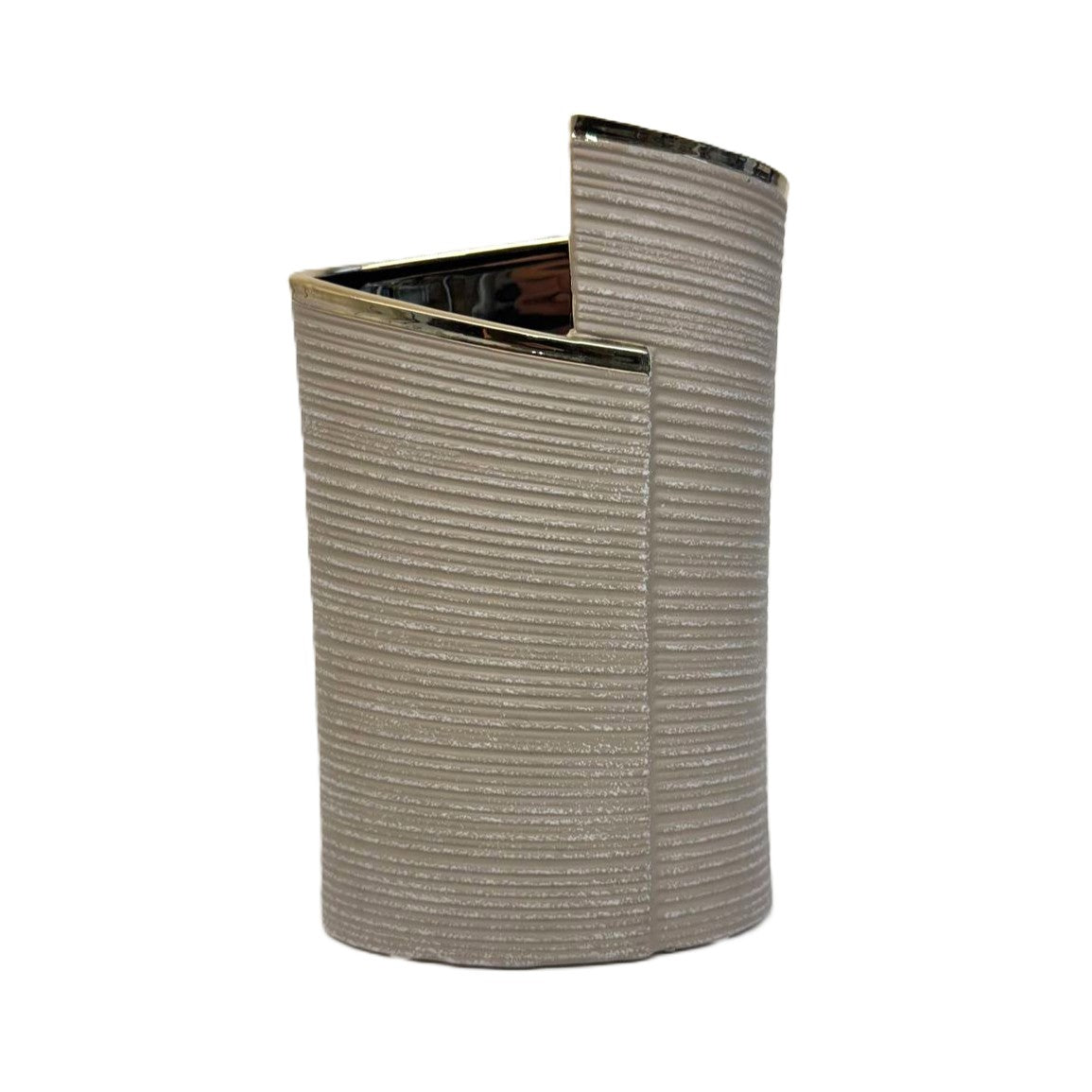 Design-Vase Elegance Grau mit Goldkante, strukturiert, modern 22cm