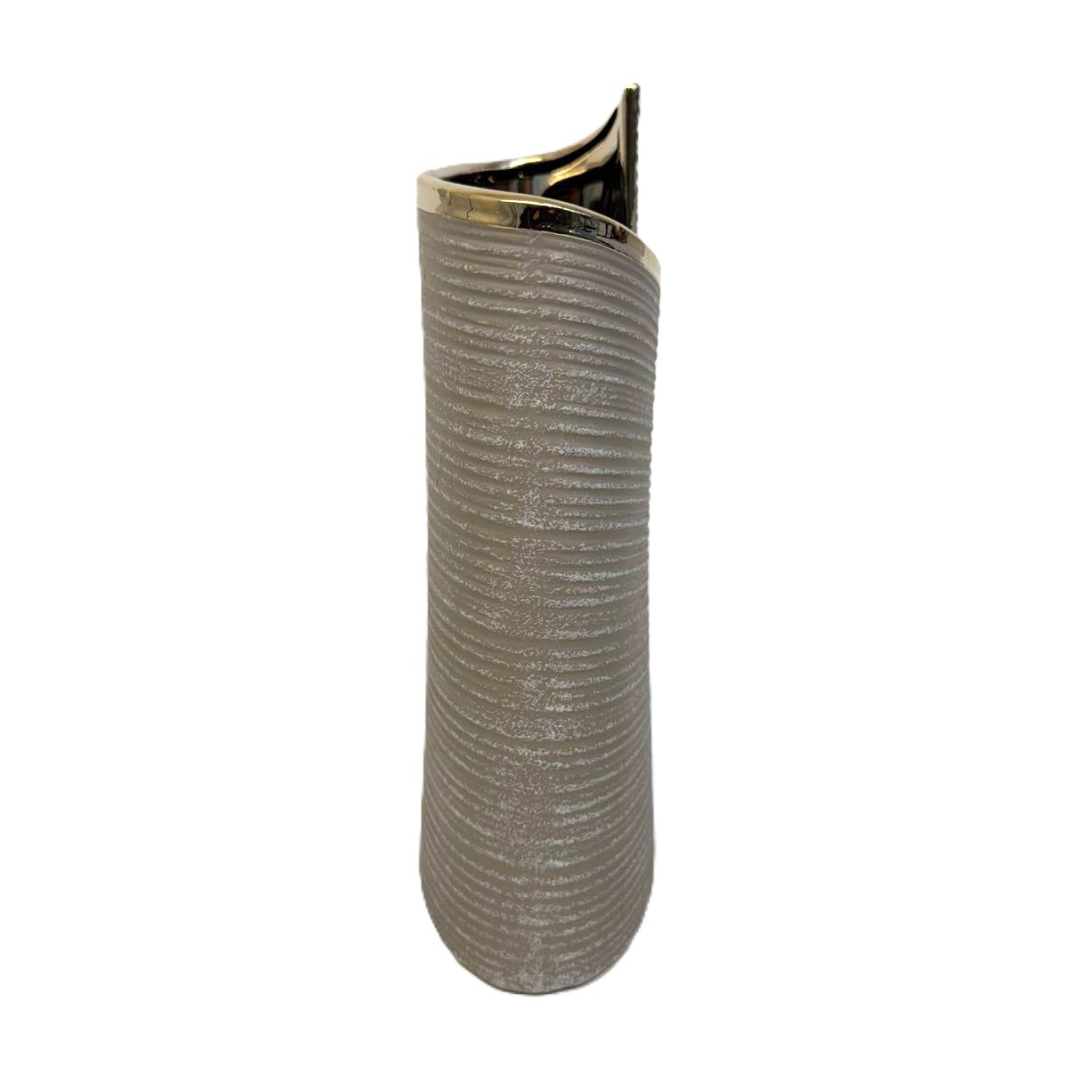 Design-Vase Elegance Grau mit Goldkante, strukturiert, modern 22cm
