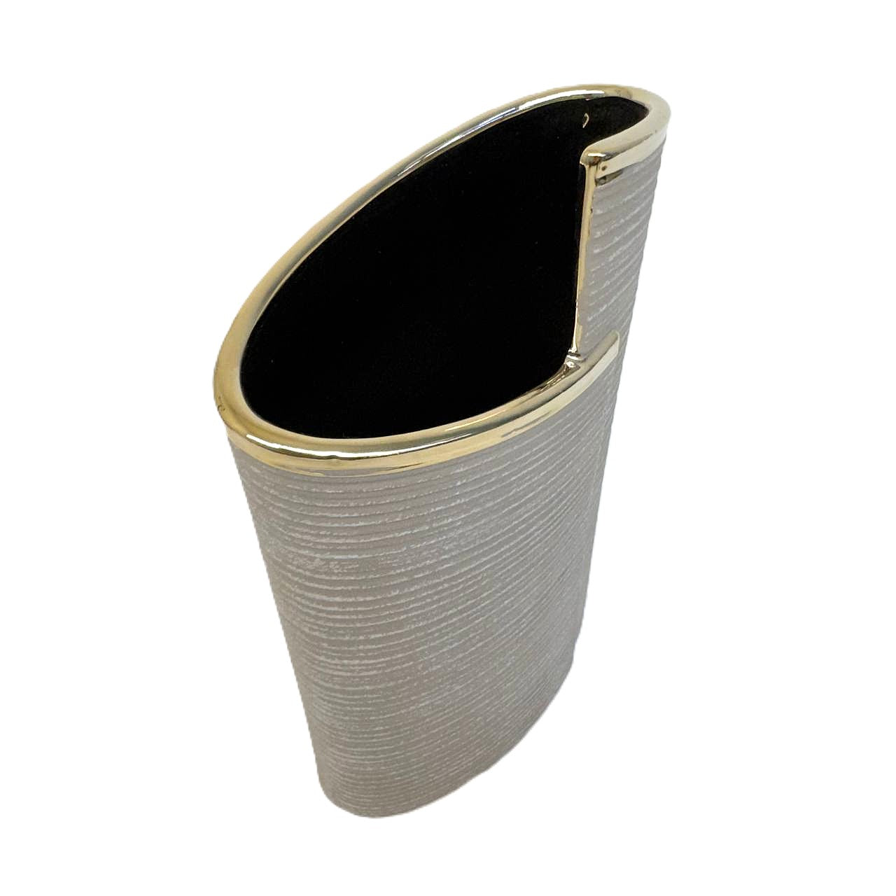 Design-Vase Elegance Grau mit Goldkante, strukturiert, modern 22cm