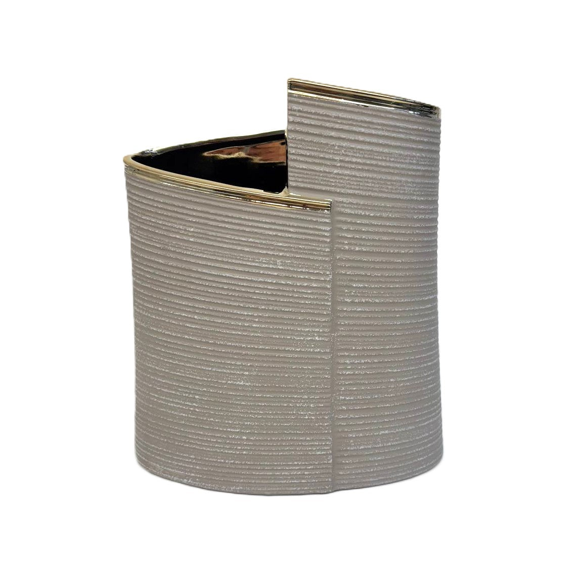 Design-Vase Elegance Grau mit Goldkante, strukturiert, modern 20cm