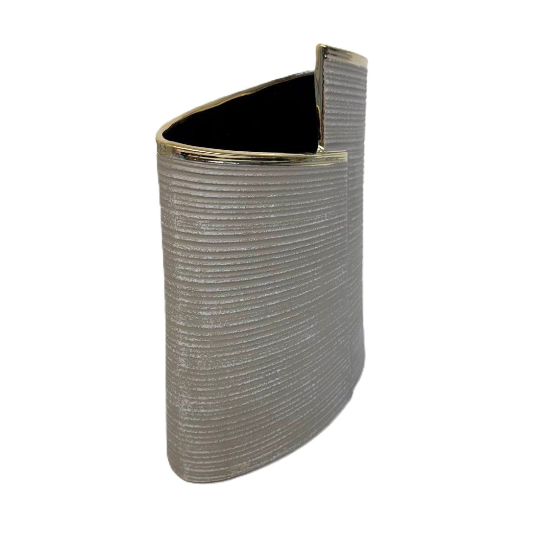Design-Vase Elegance Grau mit Goldkante, strukturiert, modern 20cm