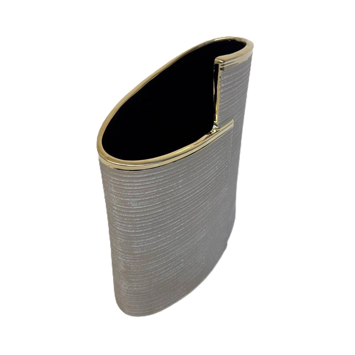 Design-Vase Elegance Grau mit Goldkante, strukturiert, modern 20cm