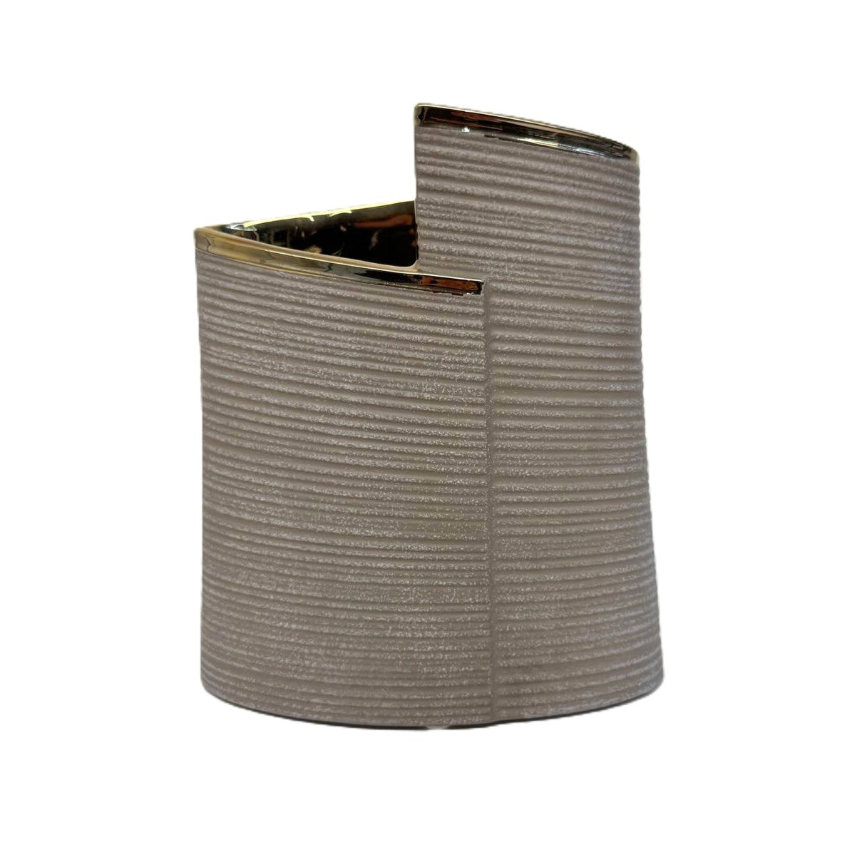 Design-Vase Elegance Grau mit Goldkante, strukturiert, modern 25cm