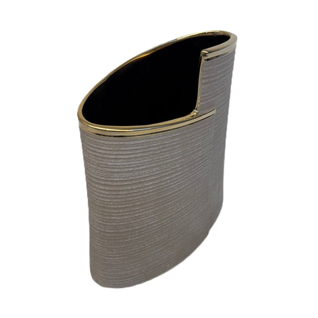Design-Vase Elegance Grau mit Goldkante, strukturiert, modern 25cm