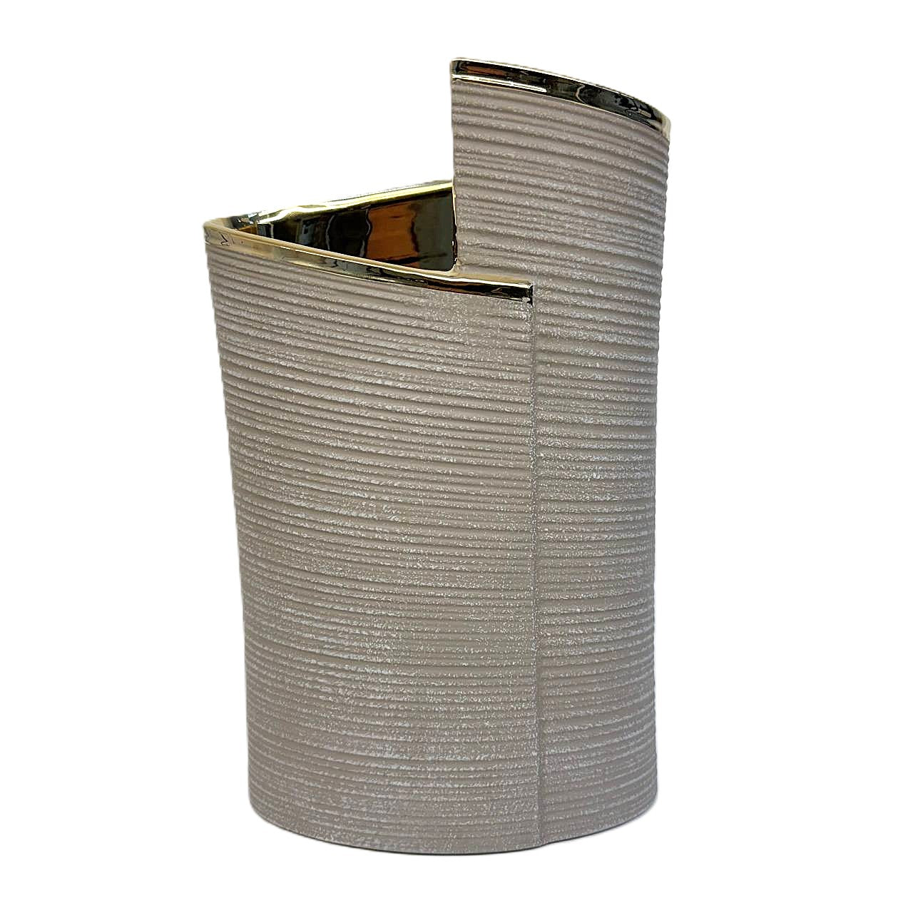 Design-Vase Elegance Grau mit Goldkante, strukturiert, modern 29cm