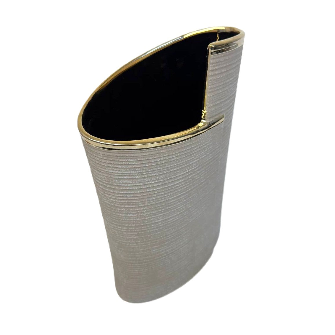 Design-Vase Elegance Grau mit Goldkante, strukturiert, modern 29cm