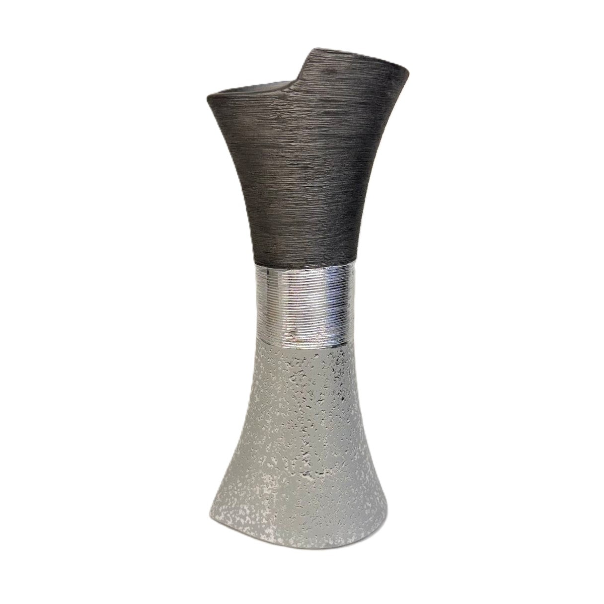 Design Vase „Luxor Silber“ 30 cm, modern & strukturiert Dekovase
