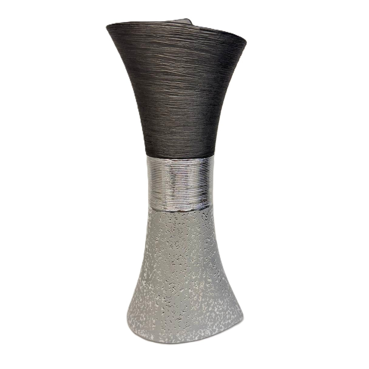 Design Vase „Luxor Silber“ 30 cm, modern & strukturiert Dekovase