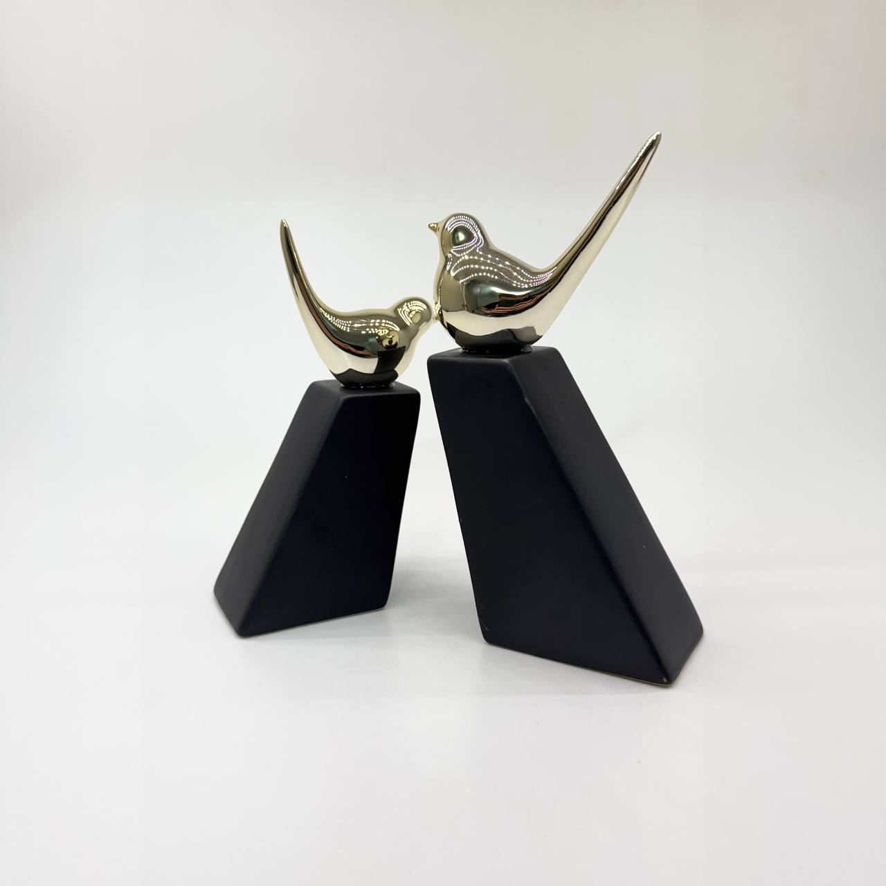Deko Figur Goldene Vögel 2er Set auf schwarzem Sockel 18cm