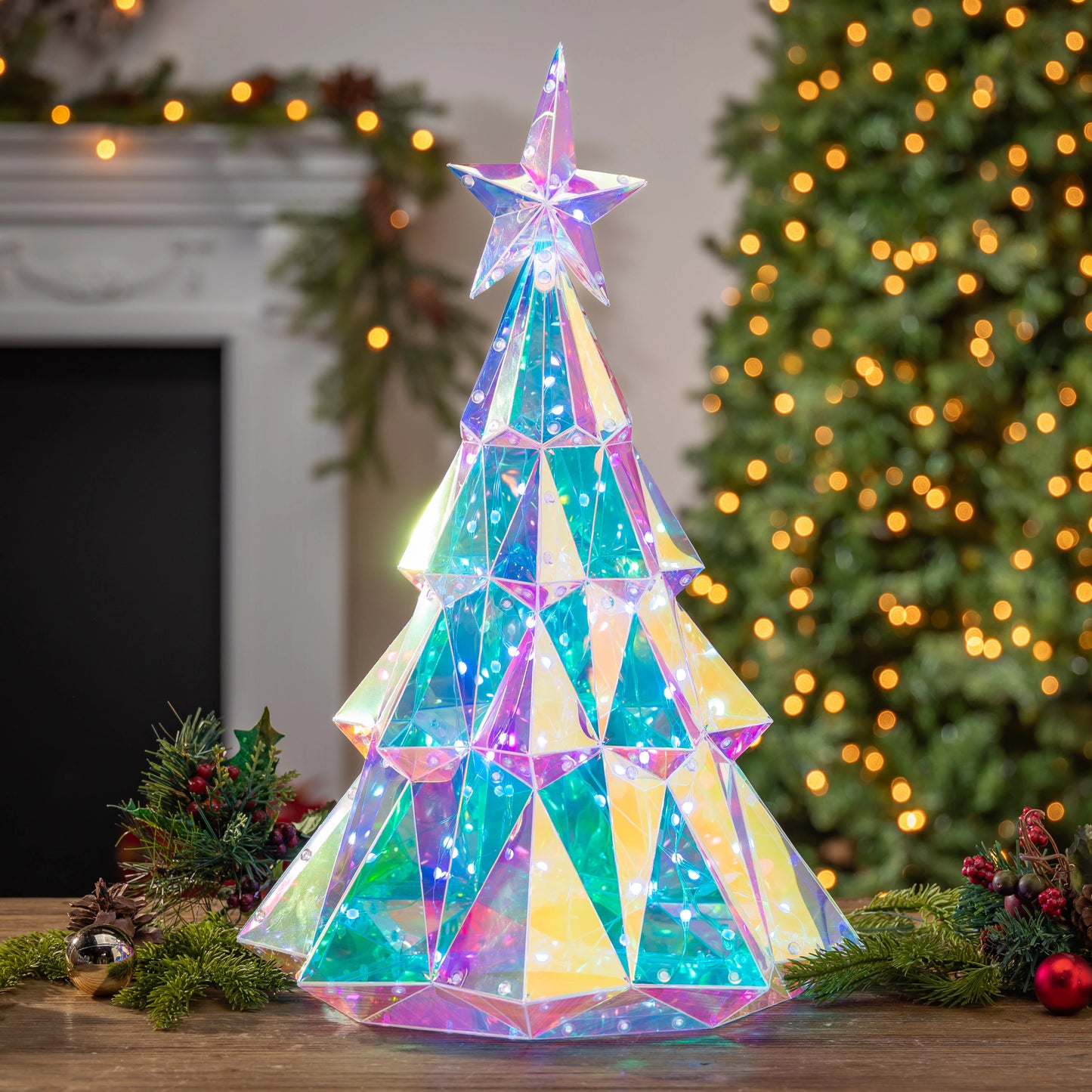 Beleuchteter LED Weihnachtsbaum 65cm irisierend bunt