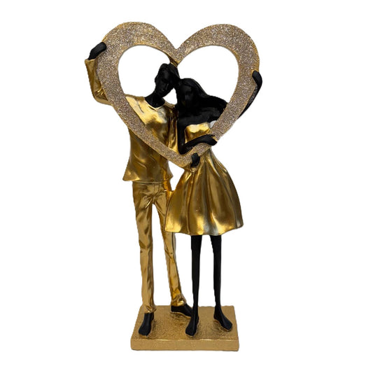 "Im Herzen vereint" Paarfigur mit Herzrahmen gold
