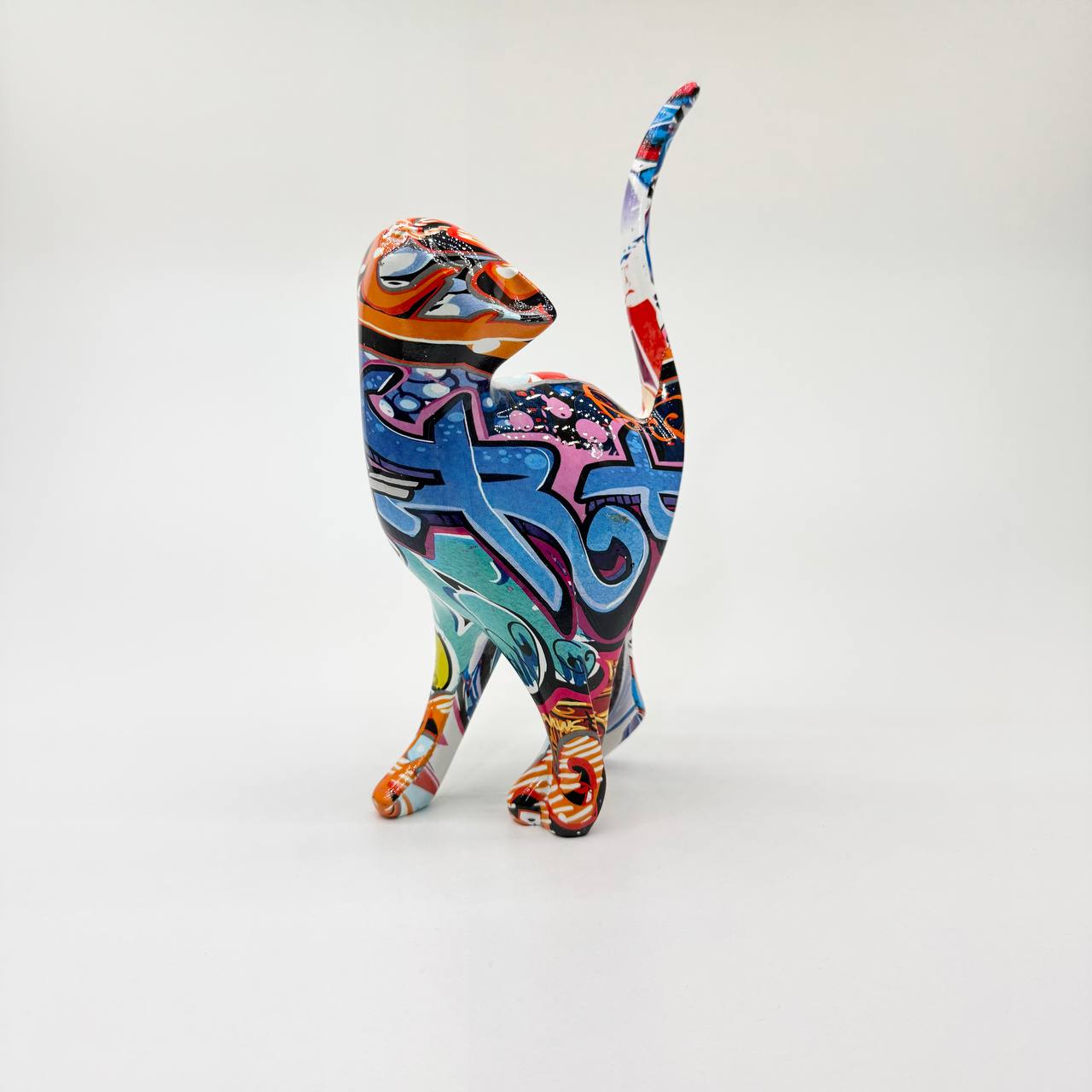 Katze stehend Street-Art bunt 22cm Dekofigur