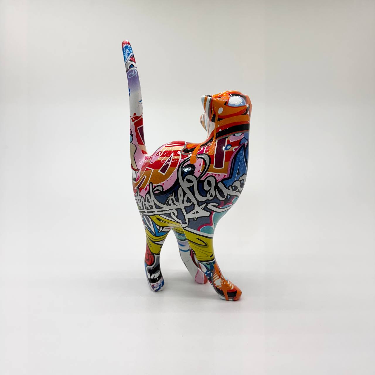 Katze stehend Street-Art bunt 22cm Dekofigur