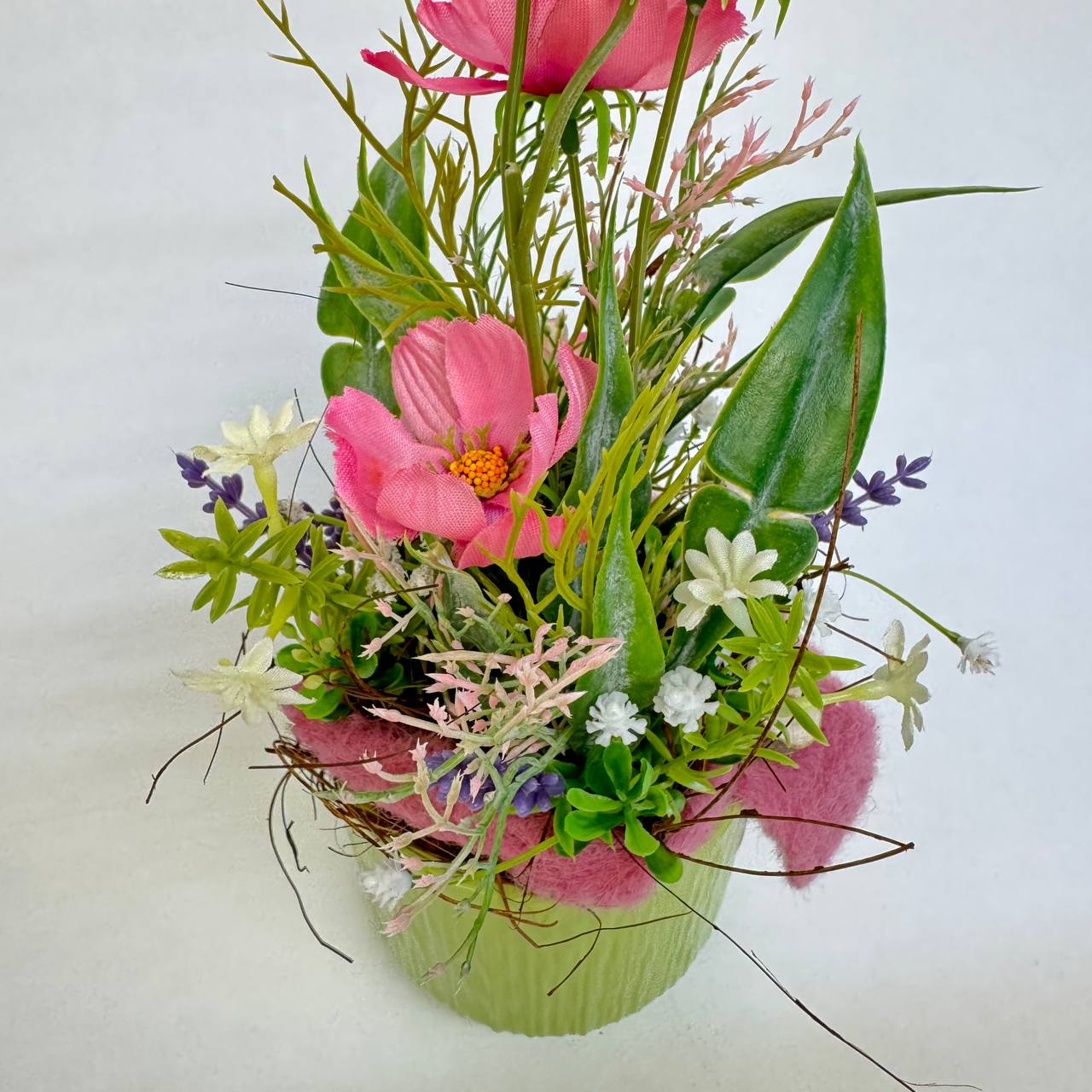 Kunstblumengesteck "Sommerwiese" im grünen Keramiktopf