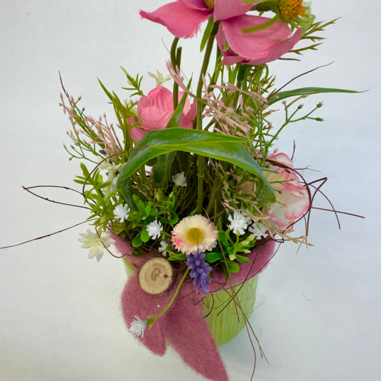 Kunstblumengesteck "Sommerwiese" im grünen Keramiktopf