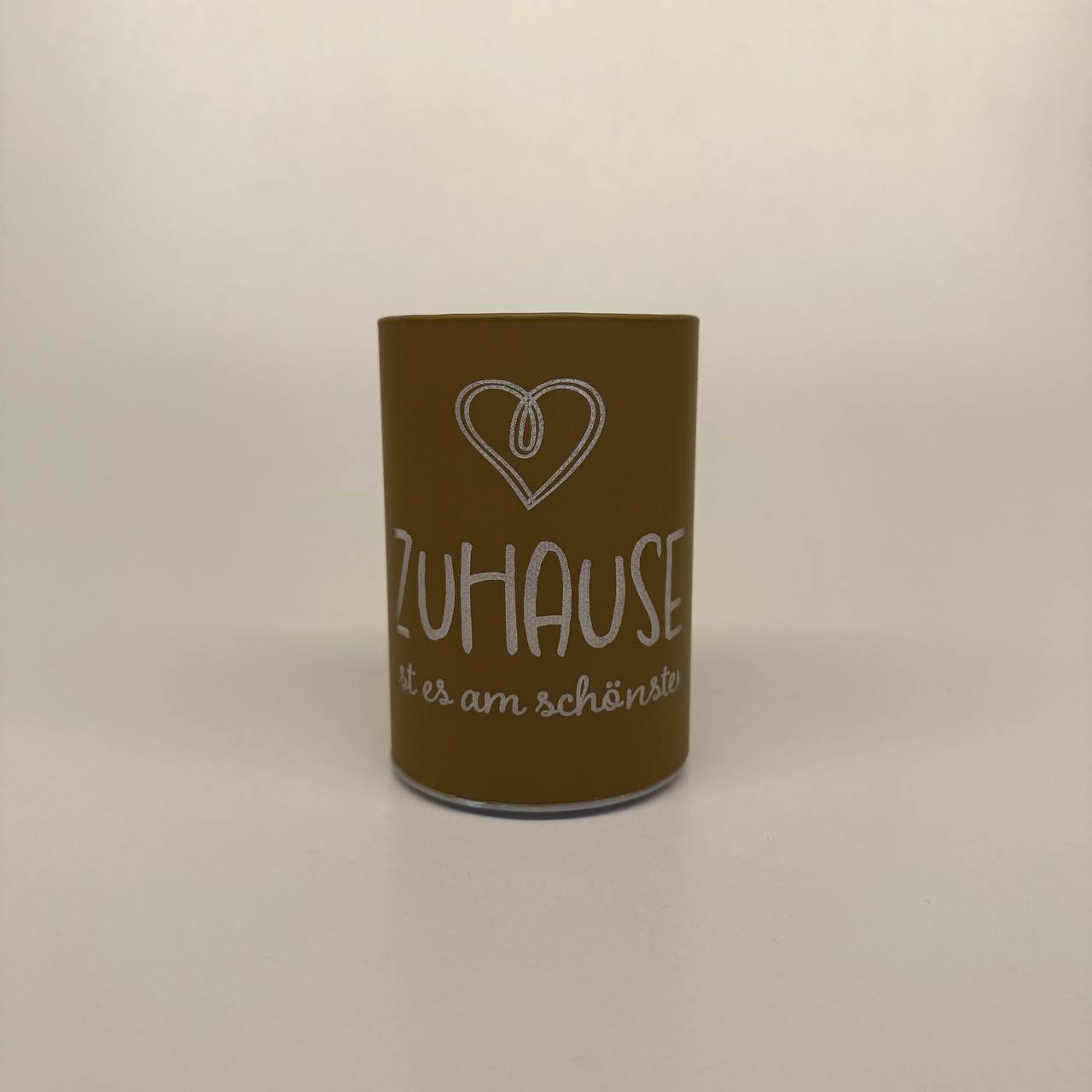 LED Tischlampe "Zuhause ist es am schönsten" braun 10,5cm x D 7xm
