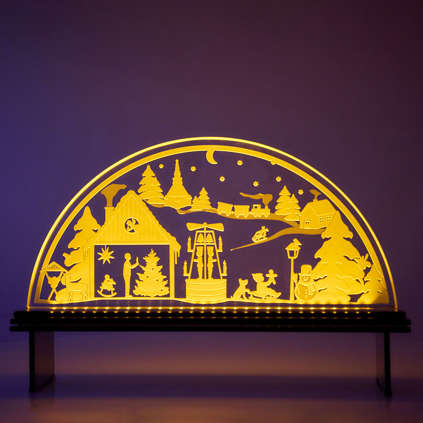 Glas Schwibbogen Weihnachtszauber warmweiß modern Glasgravur