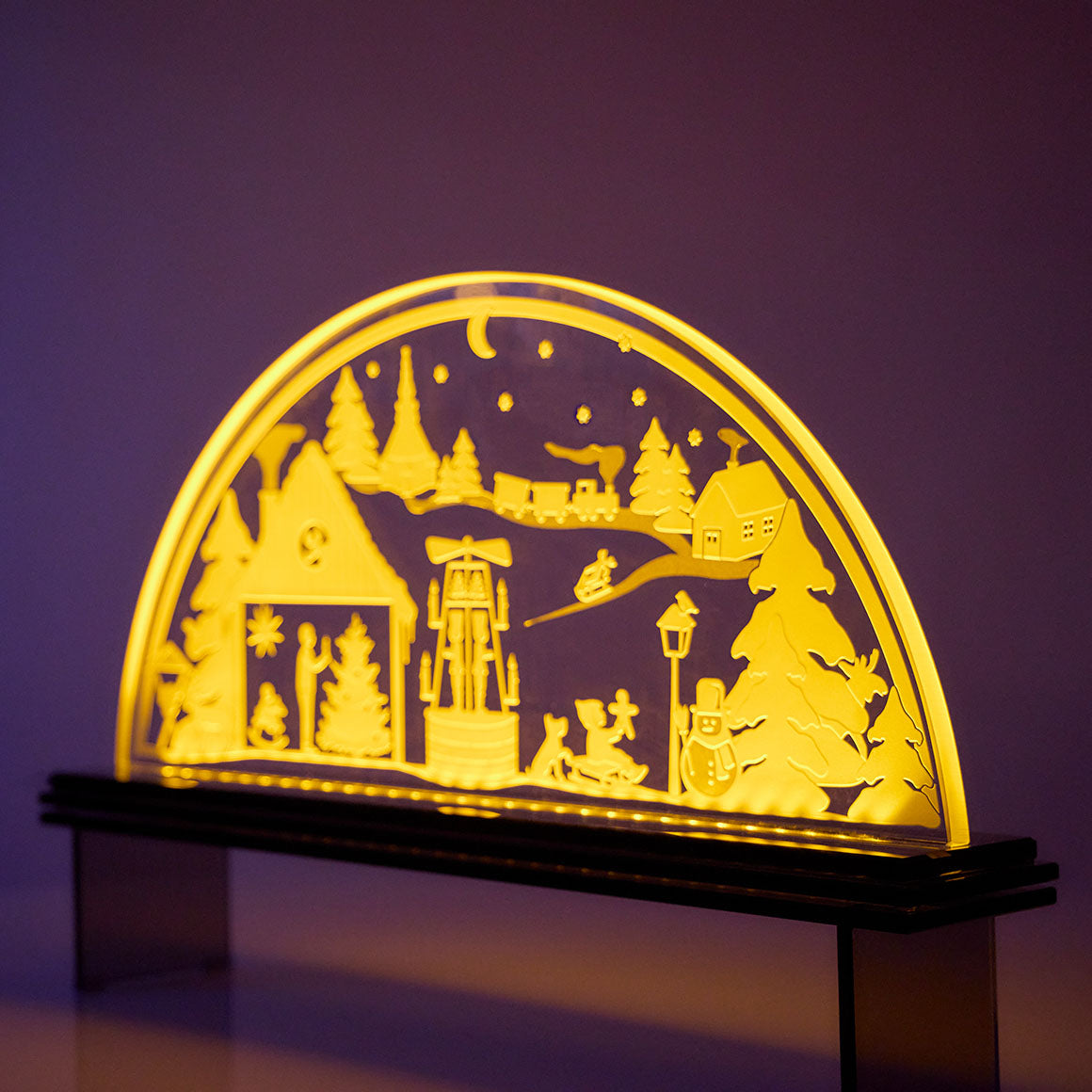 Glas Schwibbogen Weihnachtszauber warmweiß modern Glasgravur