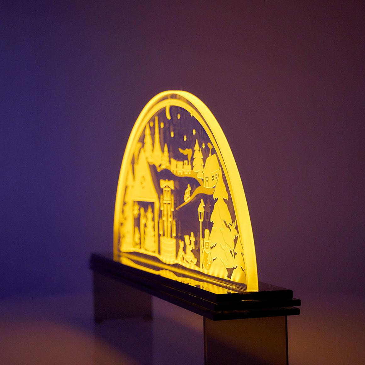 Glas Schwibbogen Weihnachtszauber warmweiß modern Glasgravur