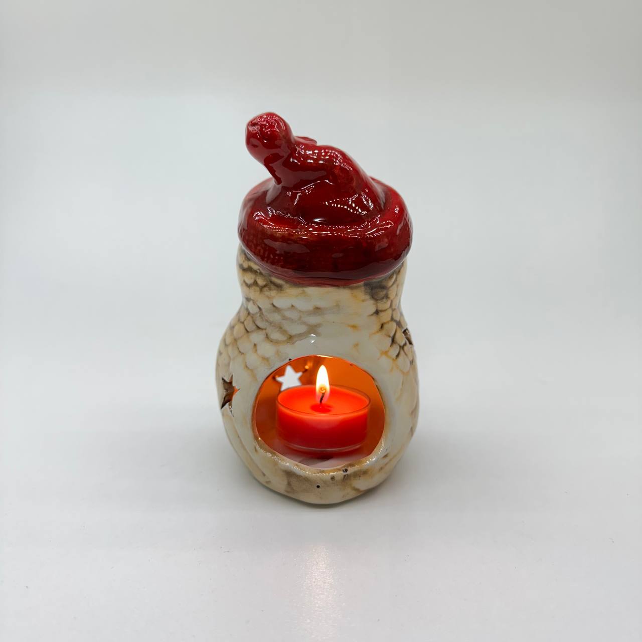 Teelicht "Eule" Weihnachten Porzellan 13cm rot/braun
