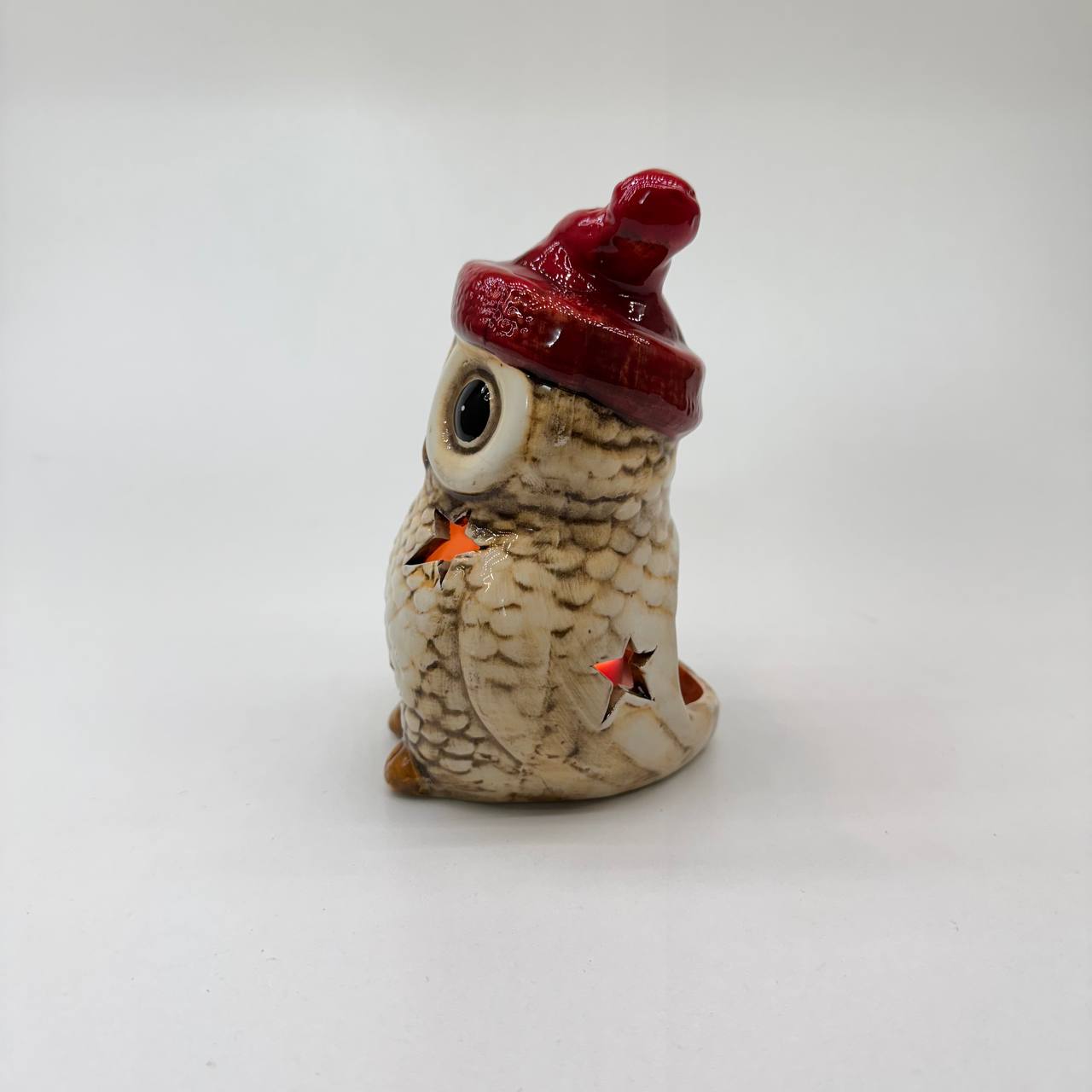 Teelicht "Eule" Weihnachten Porzellan 13cm rot/braun