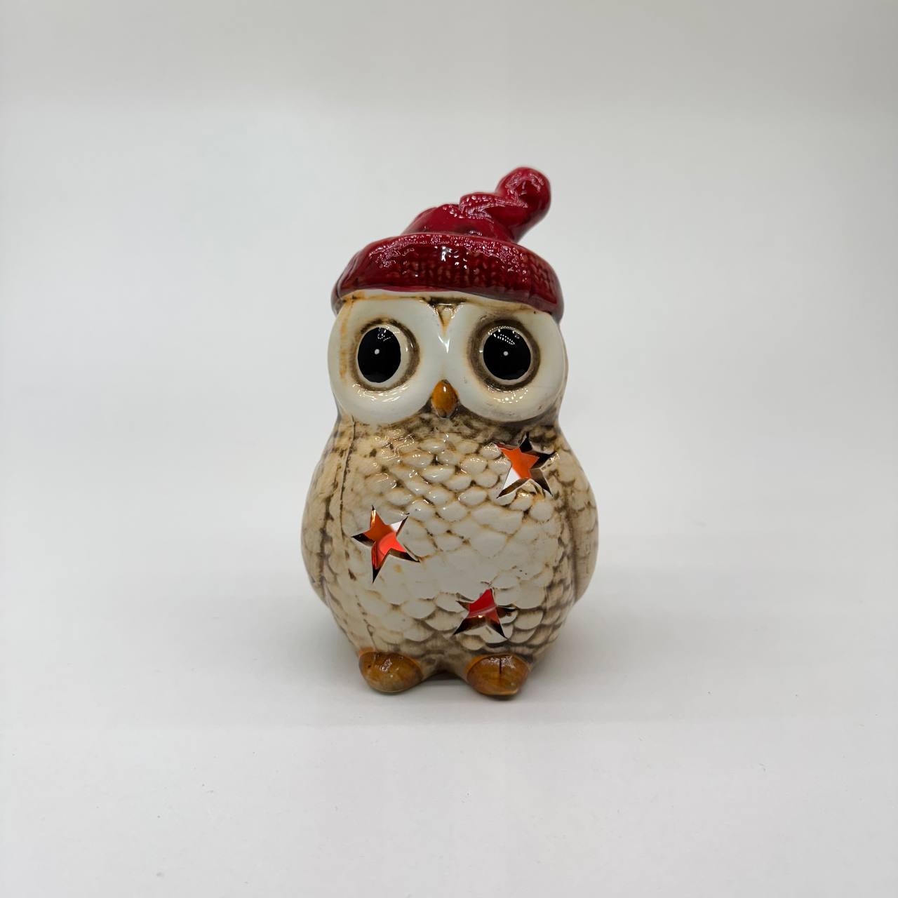 Teelicht "Eule" Weihnachten Porzellan 13cm rot/braun