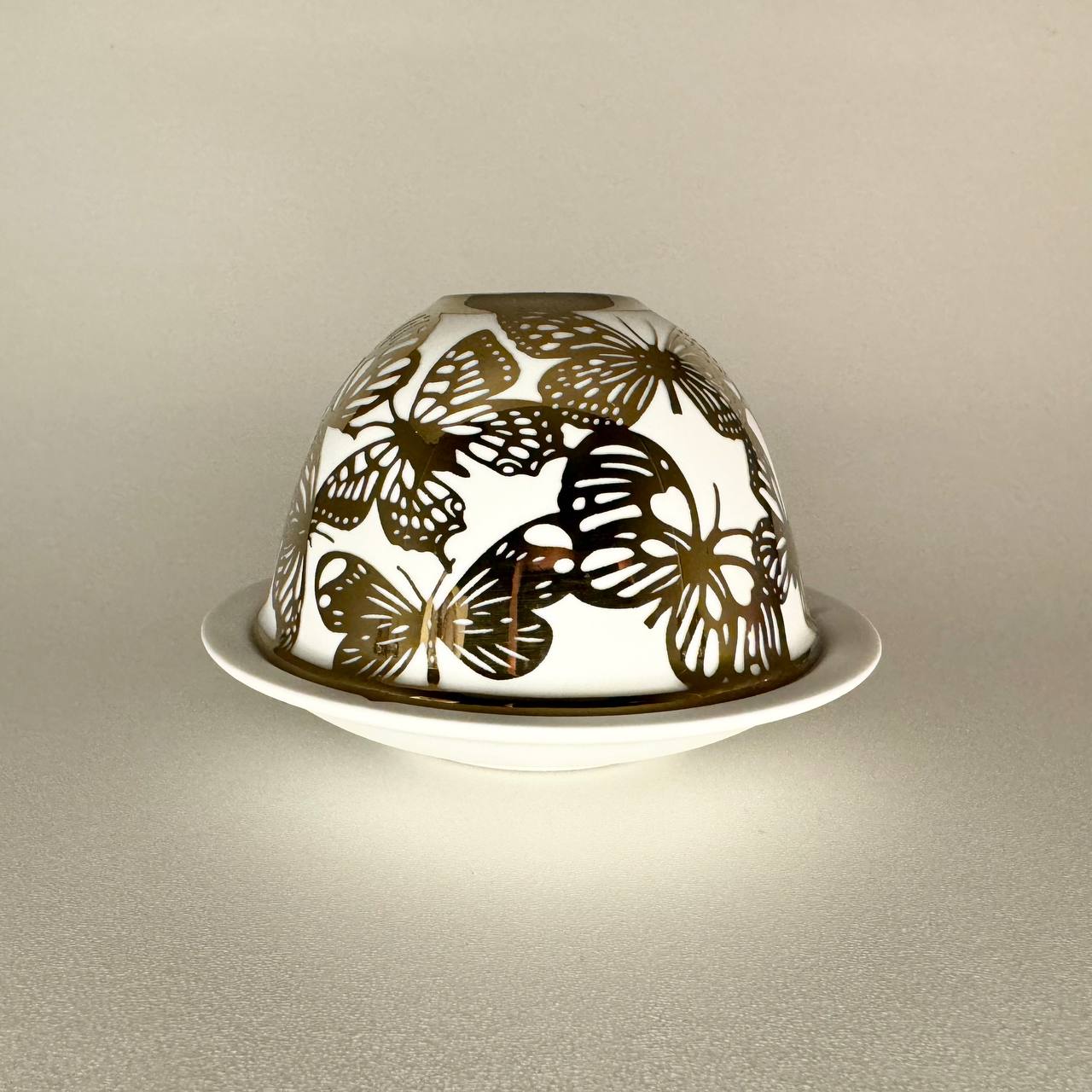 Teelichthalter Teelicht Porzellan "Schmetterlinge" Gold