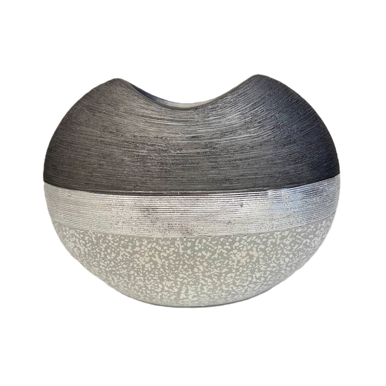 Design Vase "Luxor Silber" bauchig flach Dekovase (20 x 26cm)