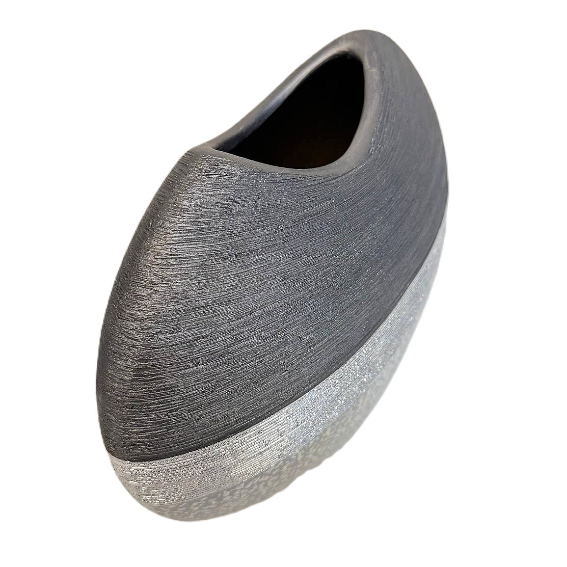 Design Vase "Luxor Silber" bauchig flach Dekovase (20 x 26cm)