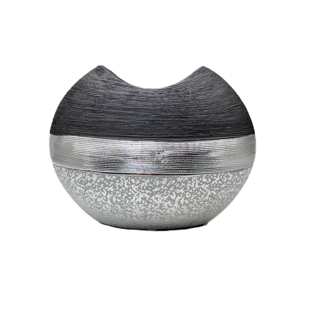Design Vase "Luxor Silber" bauchig flach Dekovase Blumenvase (16 x 20cm)