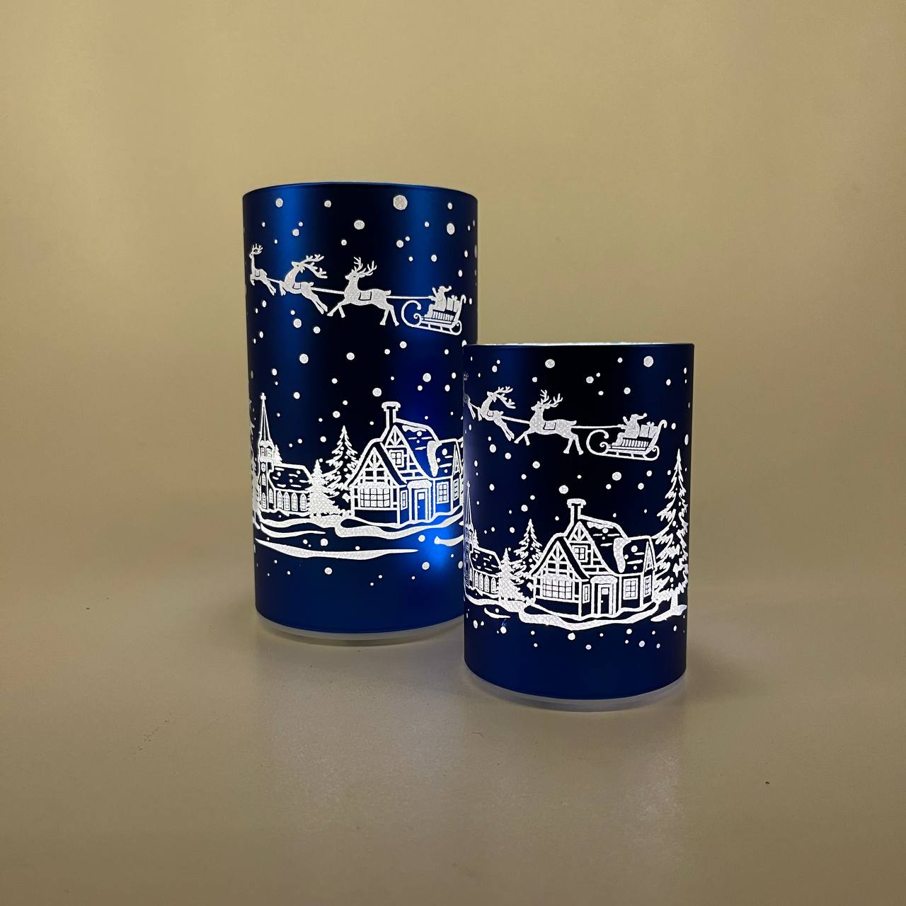 LED Tischlampe "Winterdorf" blau - Set