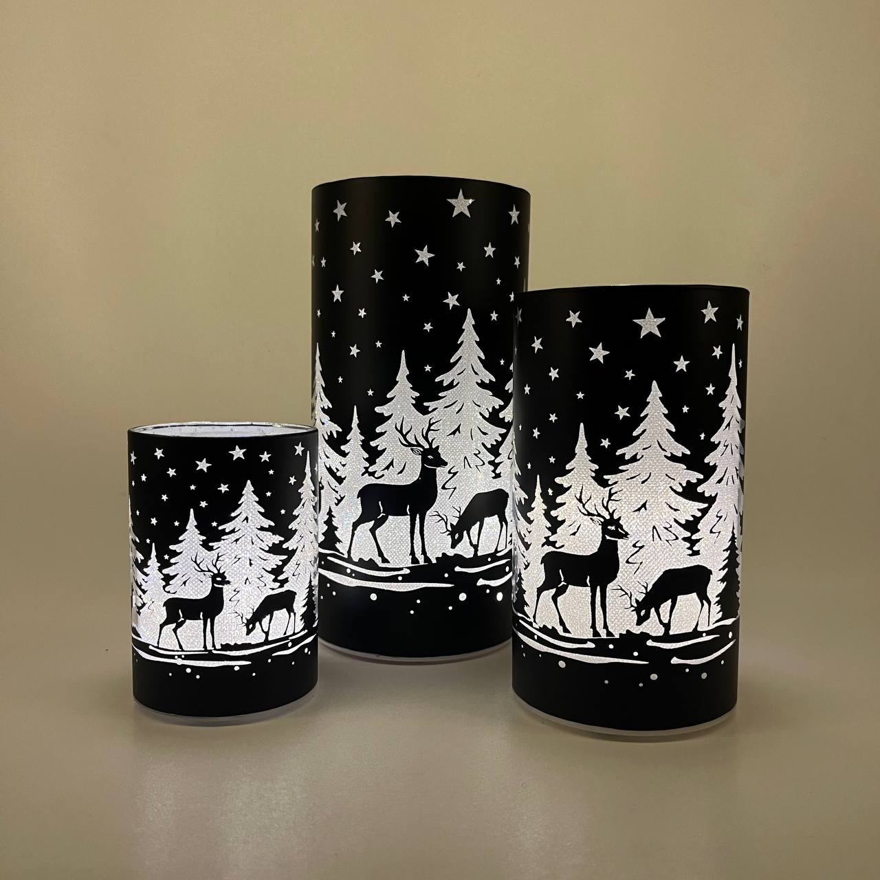 LED Tischlampe "Rehe im Wald" schwarz - Set