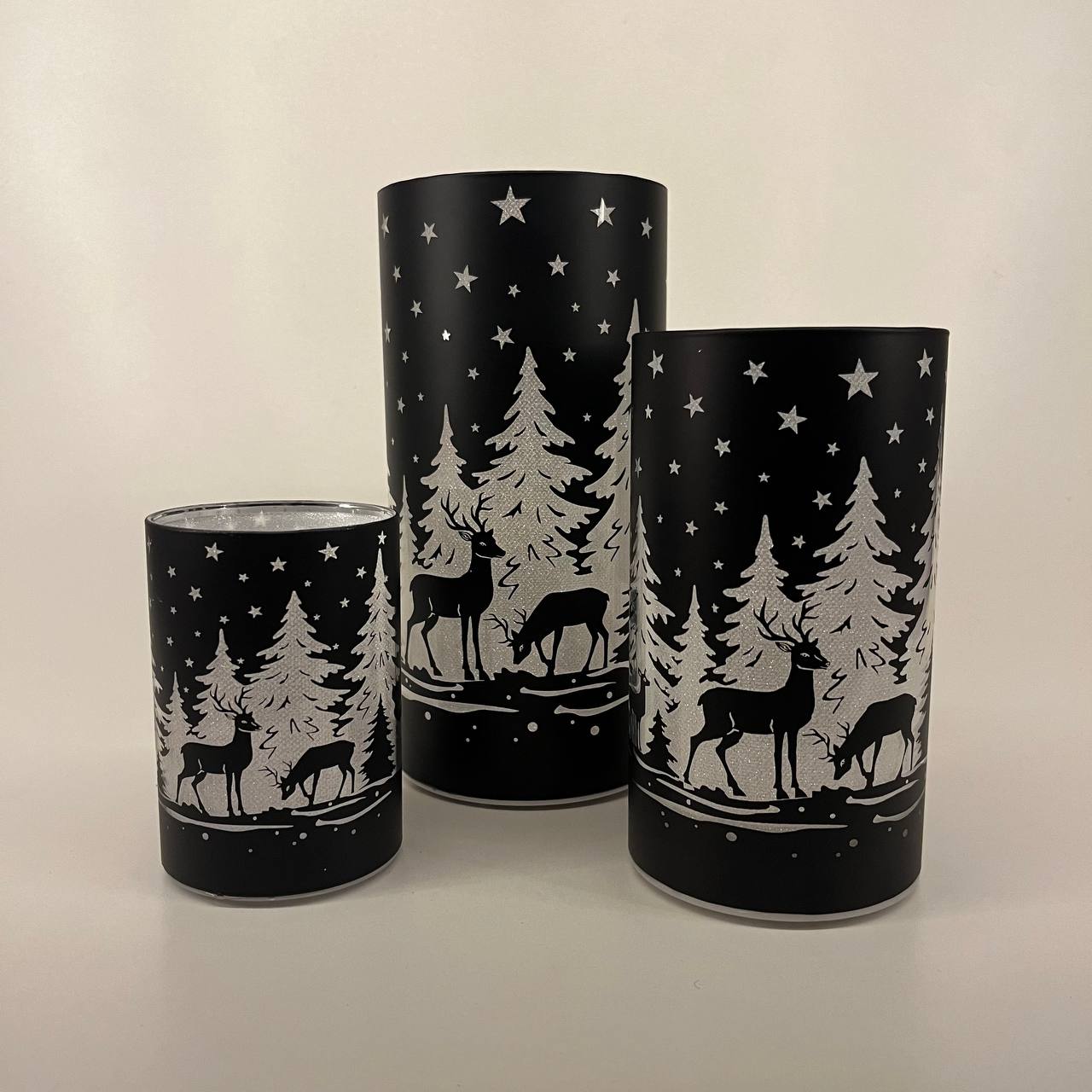 LED Tischlampe "Rehe im Wald" schwarz - Set