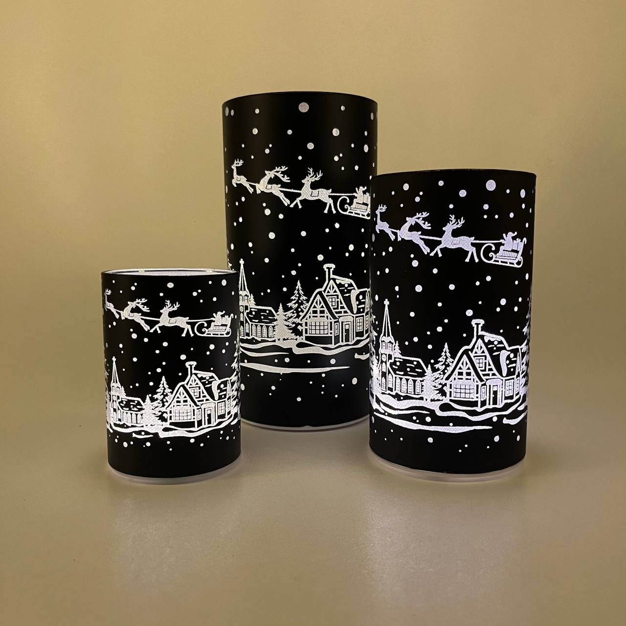 LED Tischlampe "Winterdorf" schwarz - Set
