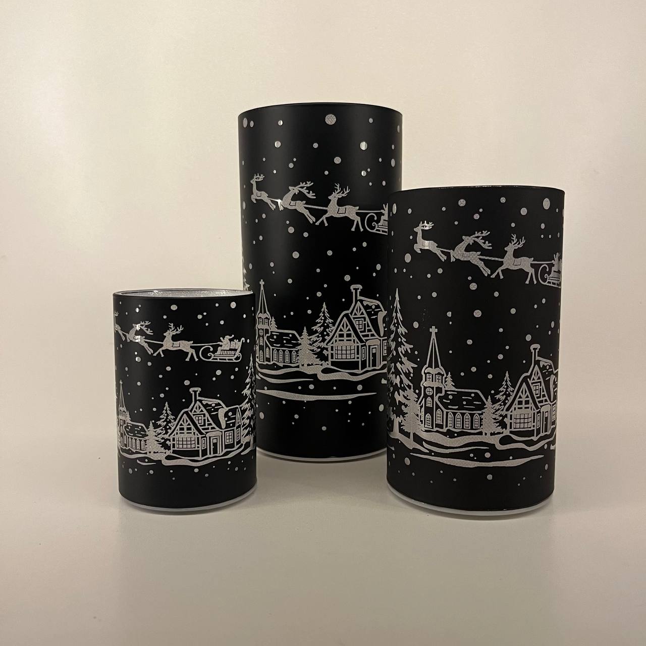 LED Tischlampe "Winterdorf" schwarz - Set