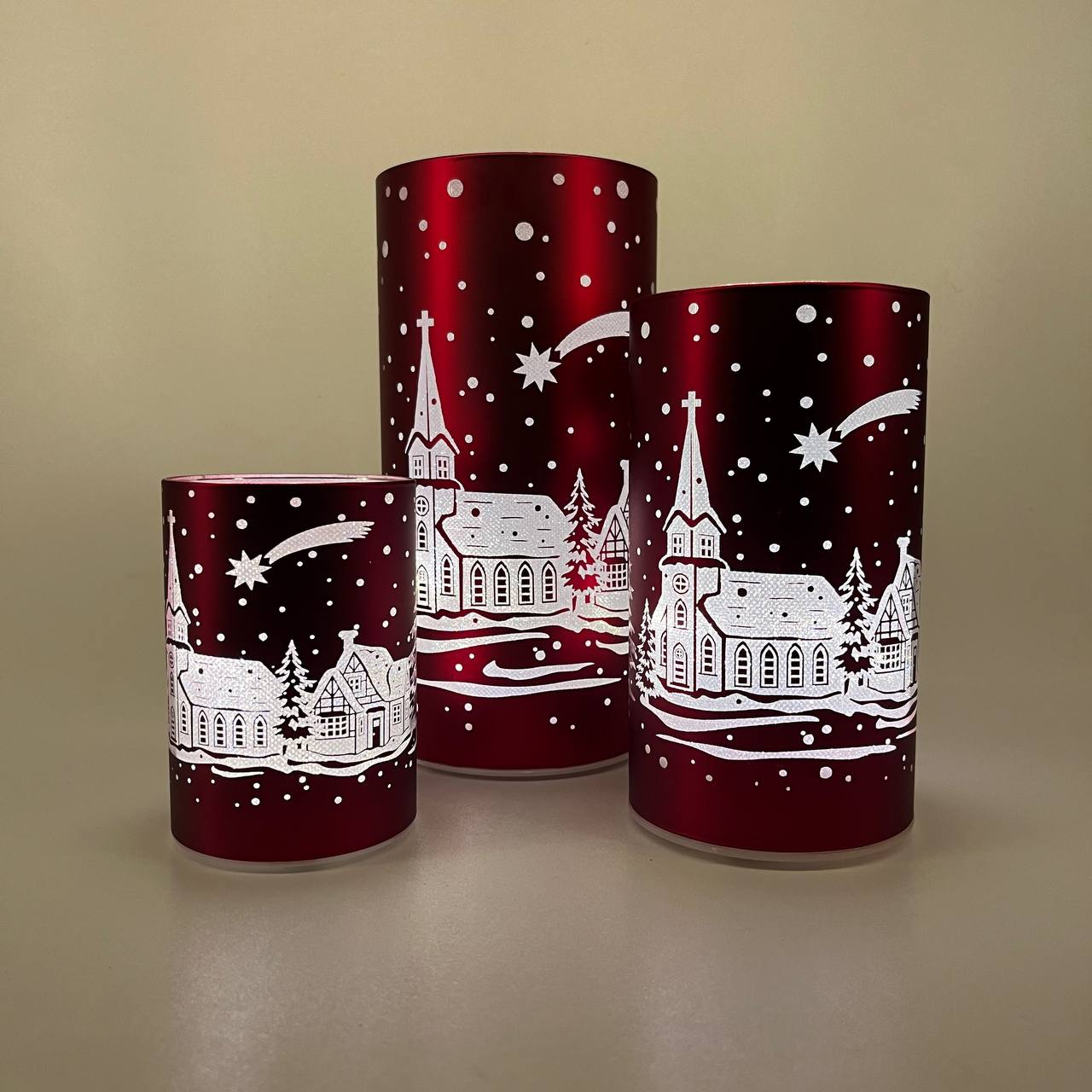 LED Tischlampe "Winterdorf" rot - Set