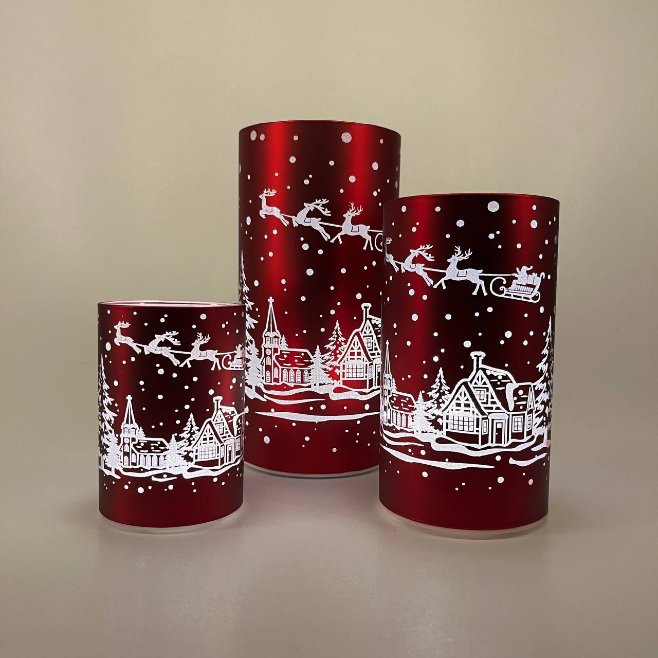 LED Tischlampe "Winterdorf" rot - Set