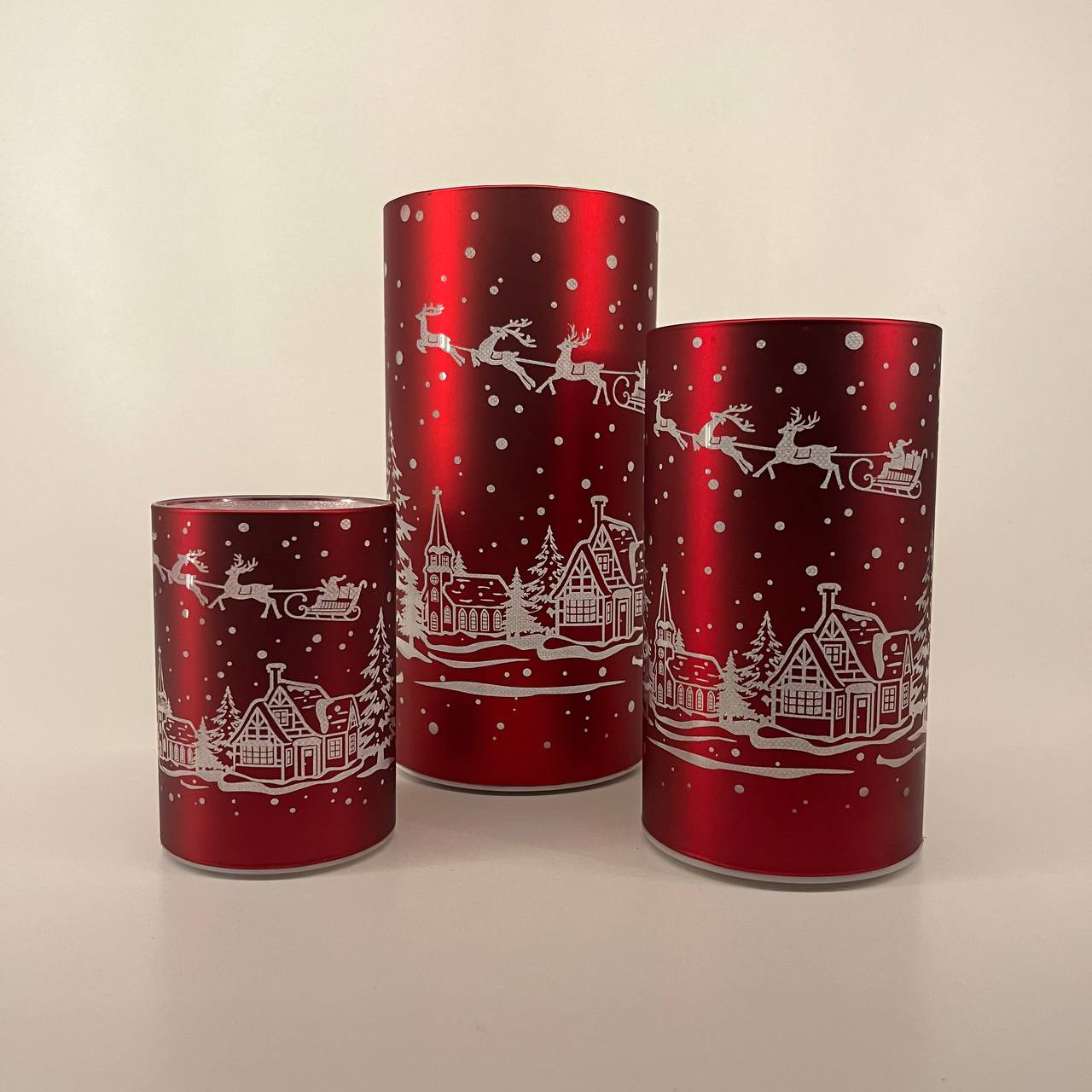 LED Tischlampe "Winterdorf" rot - Set