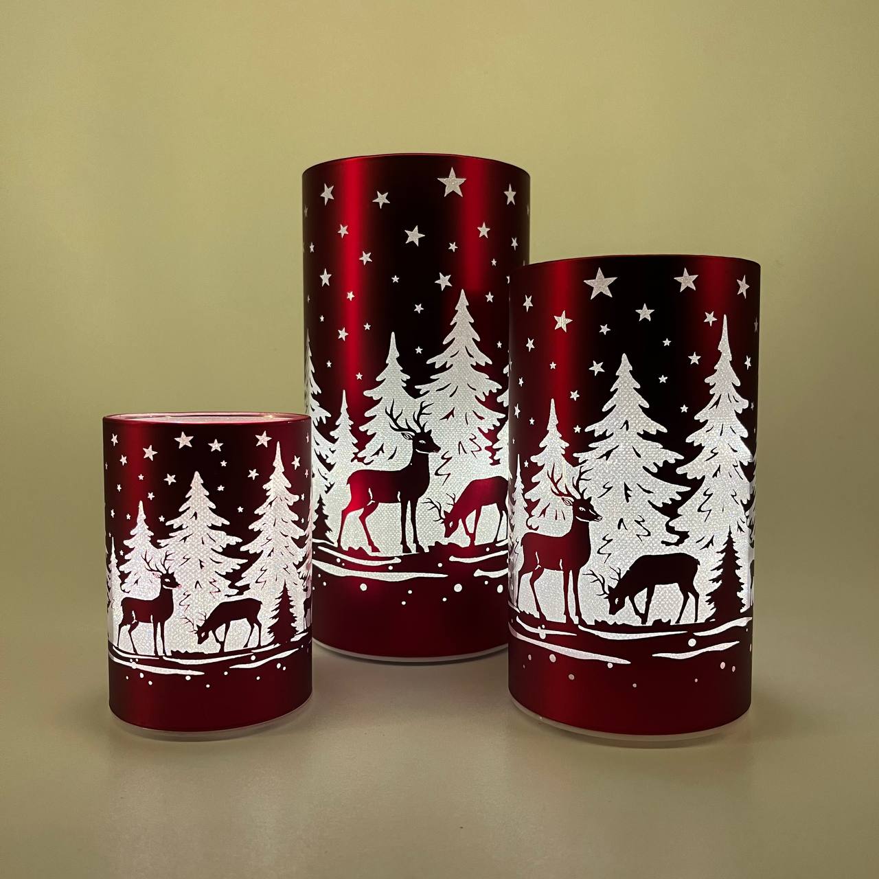 LED Tischlampe "Rehe im Wald" rot - Set