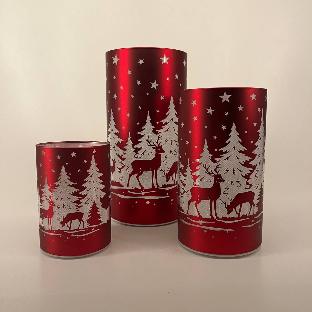 LED Tischlampe "Rehe im Wald" rot - Set