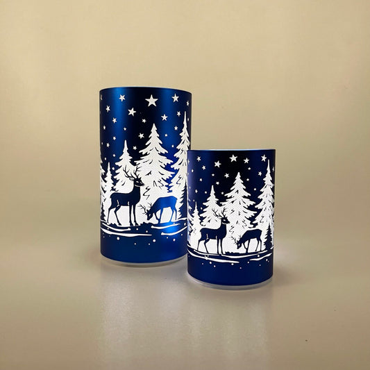 LED Tischlampe "Rehe im Wald" blau - Set